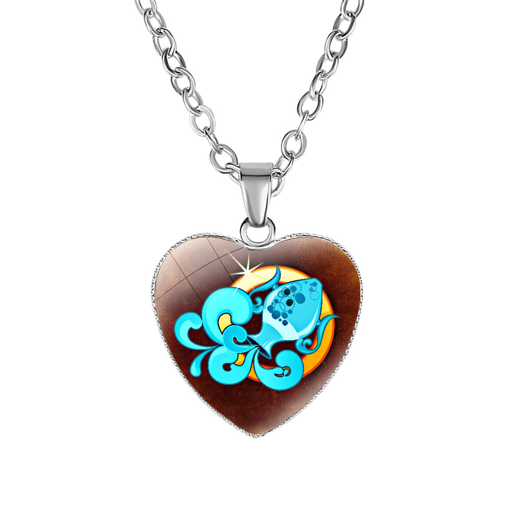 Wholesale twelve constellation love necklace Creative Time gem pendant necklace