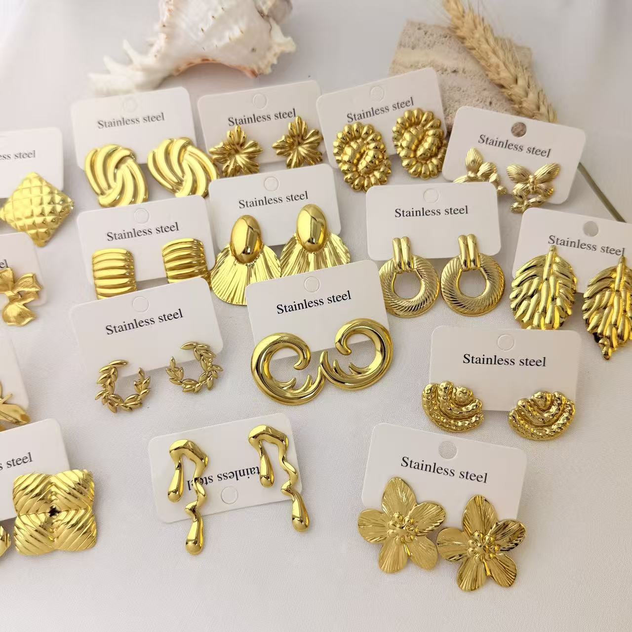 Wholesale Geometric Pleated Earrings 304 Stainless Steel Fashion Jewelry for Women