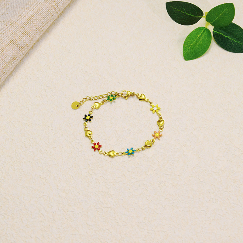 Wholesale Titanium Steel Flower Fashion New Oil Dropping 18K Gold Bracelet