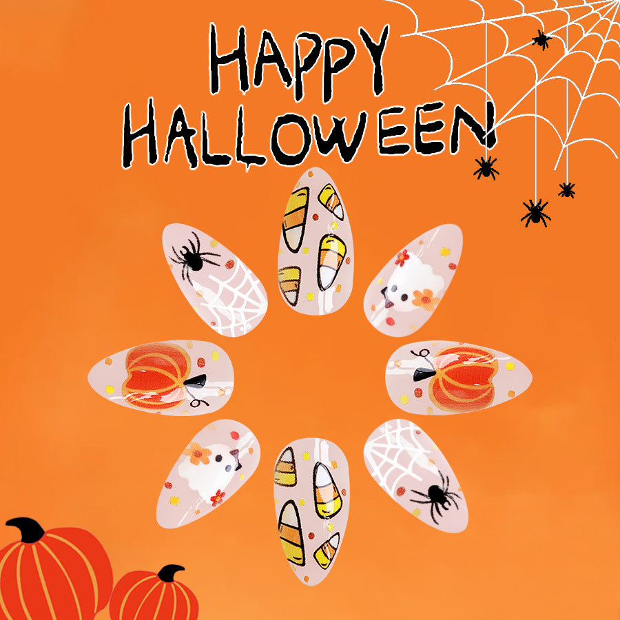 Wholesale 24 Pieces/box Halloween Spider Web Press-on Nails Kits Nail Stickers ACC-NS-GuaiXL077