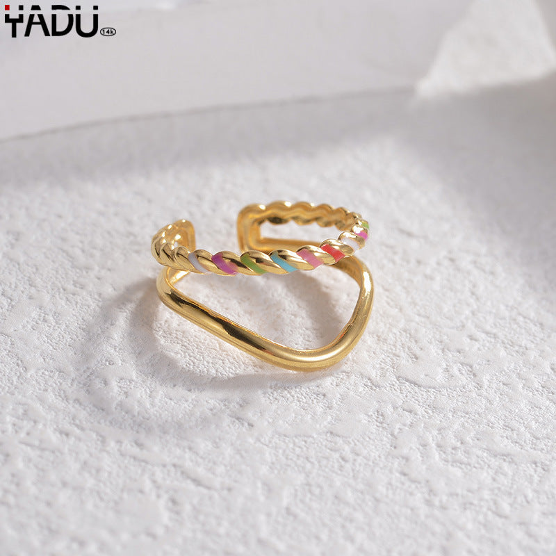 Wholesale 14K Gold Titanium Steel Ring Vintage Inlaid Turquoise Oil Drip Ring ACC-RS-yanc001