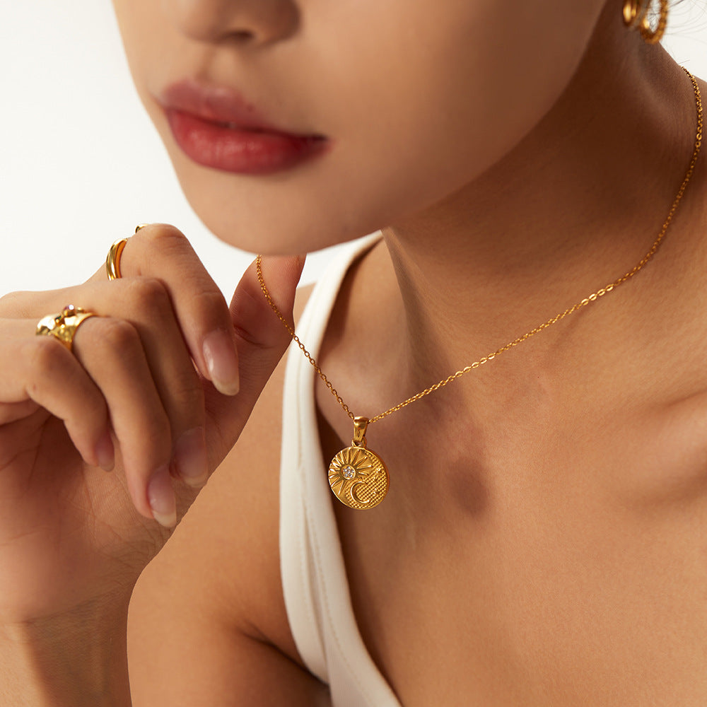 Wholesale Stainless Steel Coin Round Necklace Sweater Chain