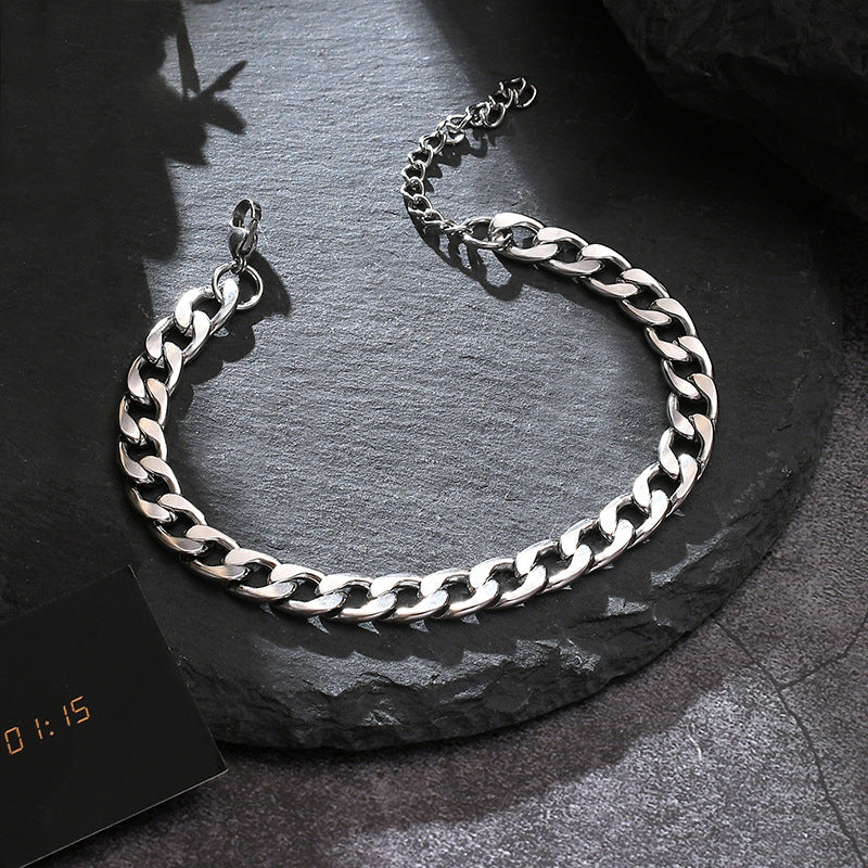 Wholesale Unisex Polished Titanium Steel Cuban Chain Bracelet - Stylish Hip Hop Jewelry Accessory for Everyday Gift