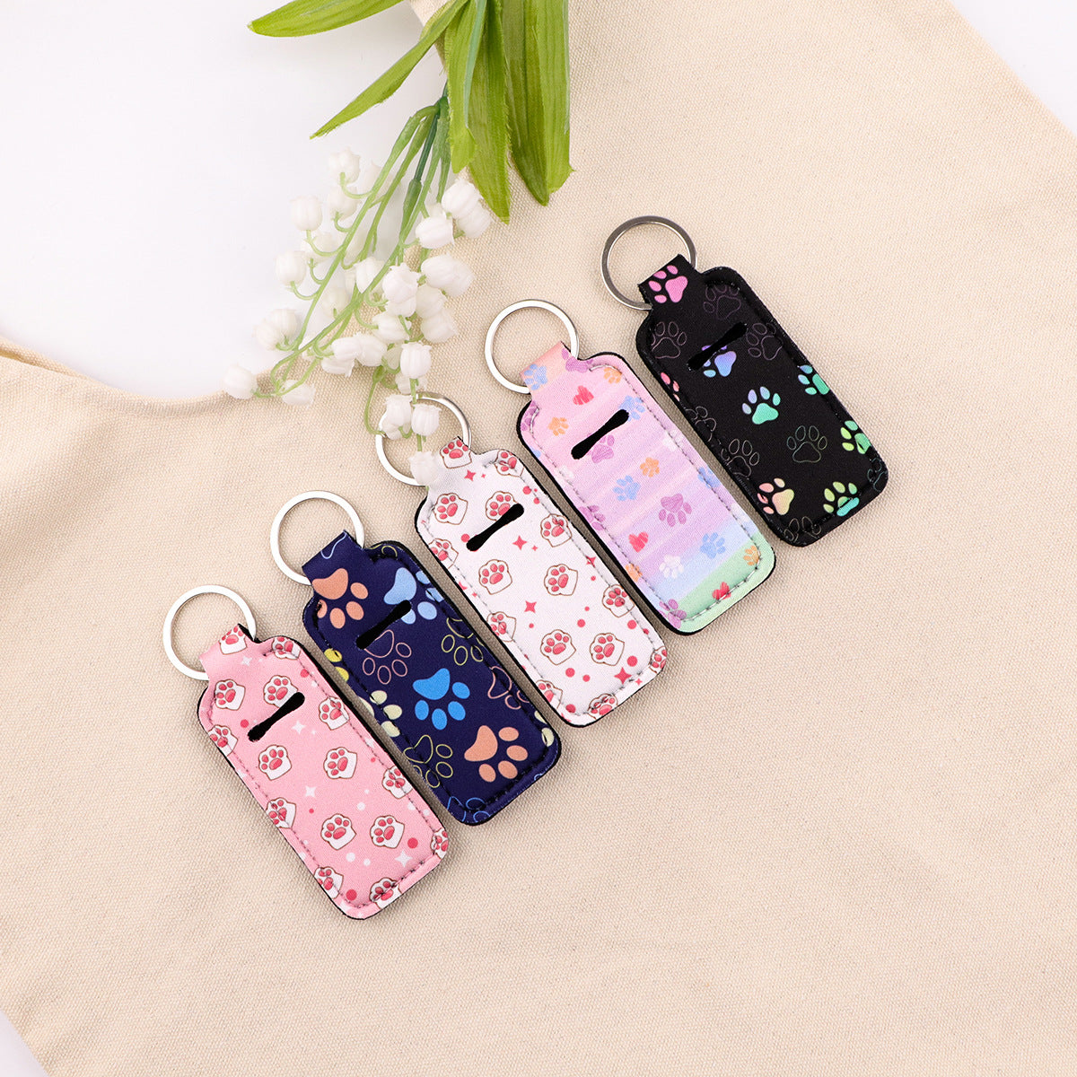 Wholesale 6pcs Cartoon Cat's Claw Lipstick Case Keychain