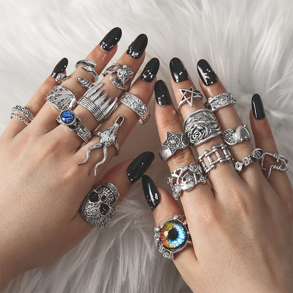 Wholesale Trendy Gothic Devil Eye Skull Ring Set 20 Pcs Jewelry Accessory for Resale