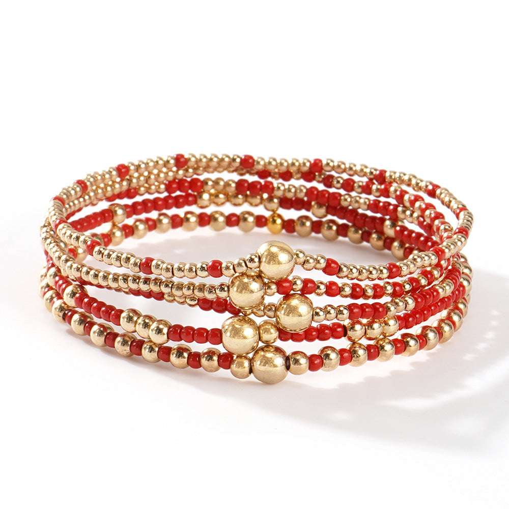 Wholesale Gold Tone Seed Bead Bracelet 5 Piece Set Hand Knitted Geometric Unisex Design Fashion Jewelry Accessory For Everyday Wear And Gifting