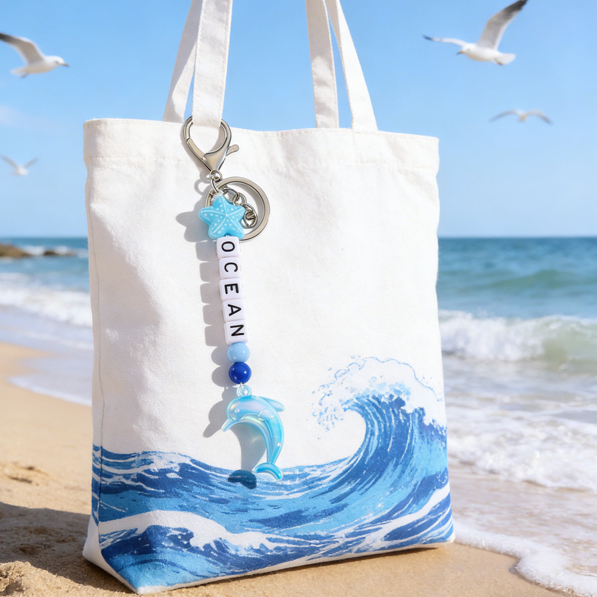 Wholesale Acrylic Beaded Dolphin Keychain With Colorful Alphabet Charms Chic Car Key Accessory Gift