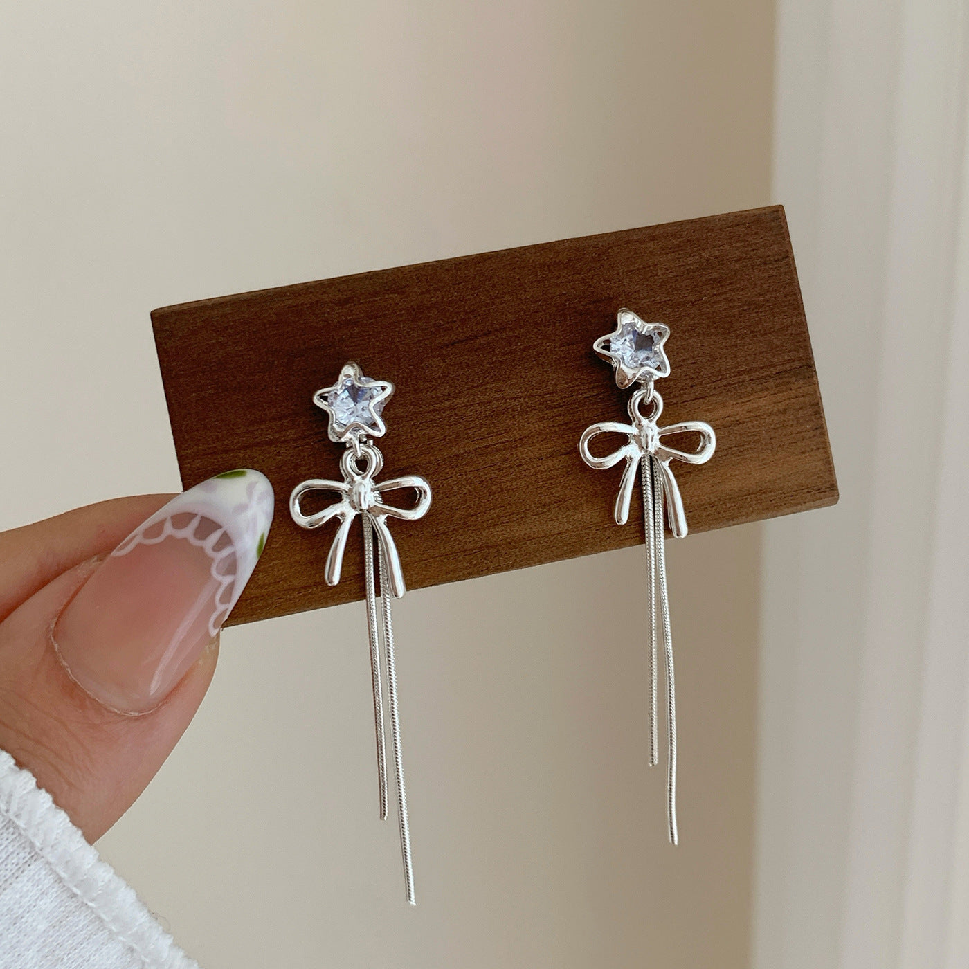 Wholesale Bow Tassel Earrings Silver Long Earrings