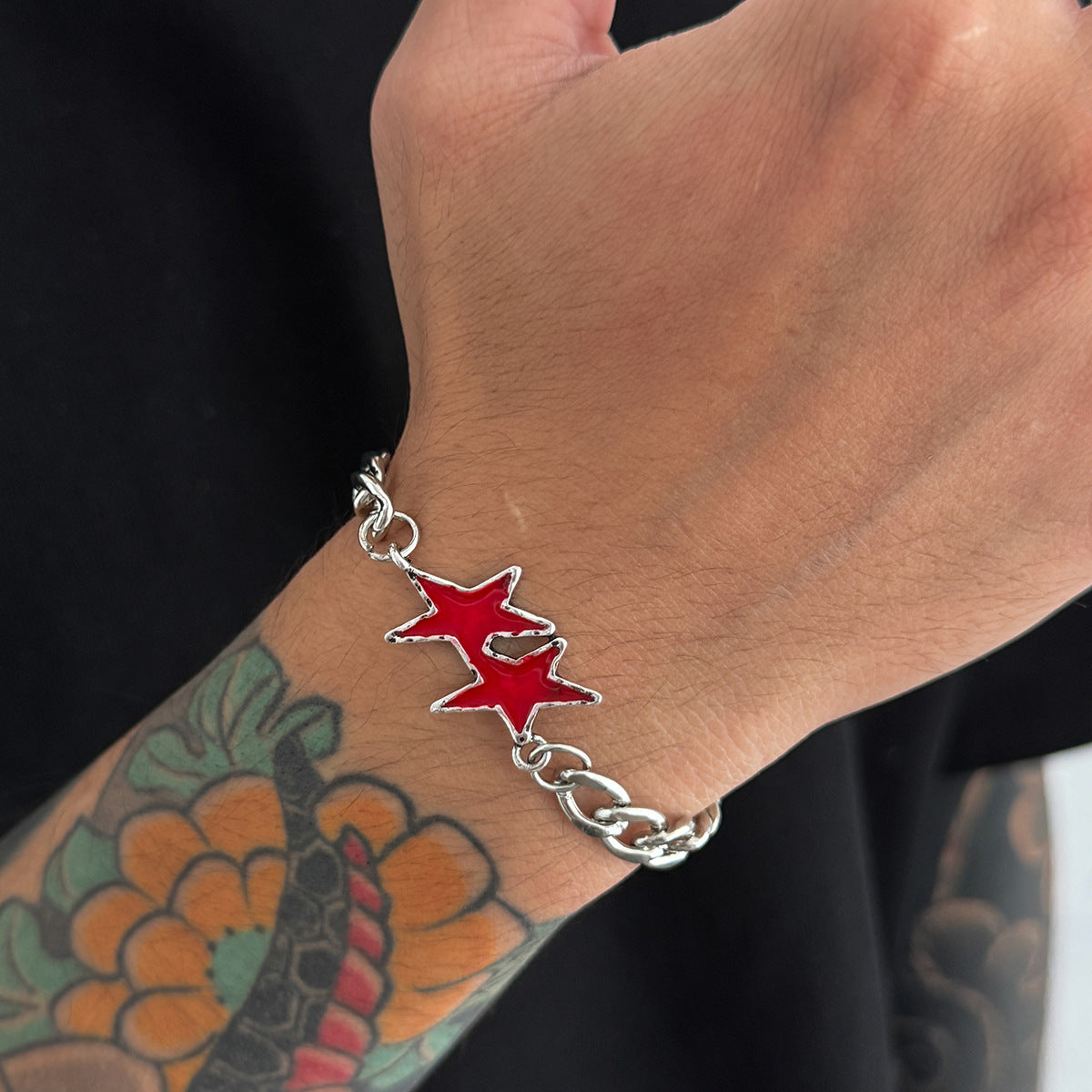 Wholesale Alloy Electroplated Cuban Chain Bracelet with Colorful Star Charm - Fashion Accessory for Men
