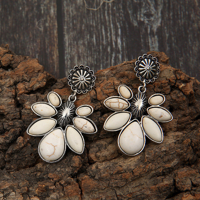 Wholesale Bohemian flower water drop turquoise earrings