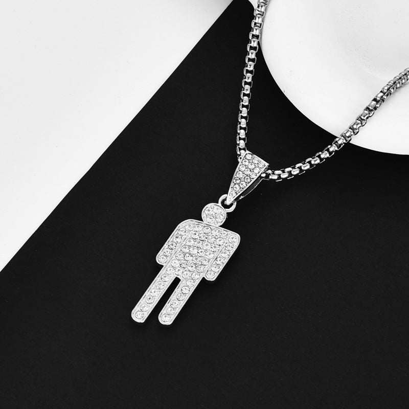 Wholesale titanium steel diamond-embedded crooked head villain long necklace