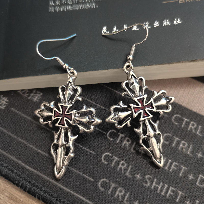 Wholesale  gothic punk jewelry vintage hollow alloy cross earrings