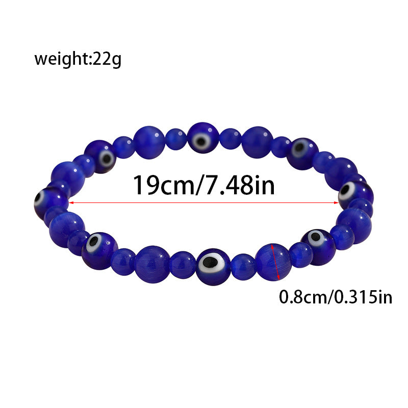 Wholesale Unisex Evil Eye Cat Eye Glass Bead Bracelet Colorful Elastic Stretch Bangle Handmade Jewelry Gift