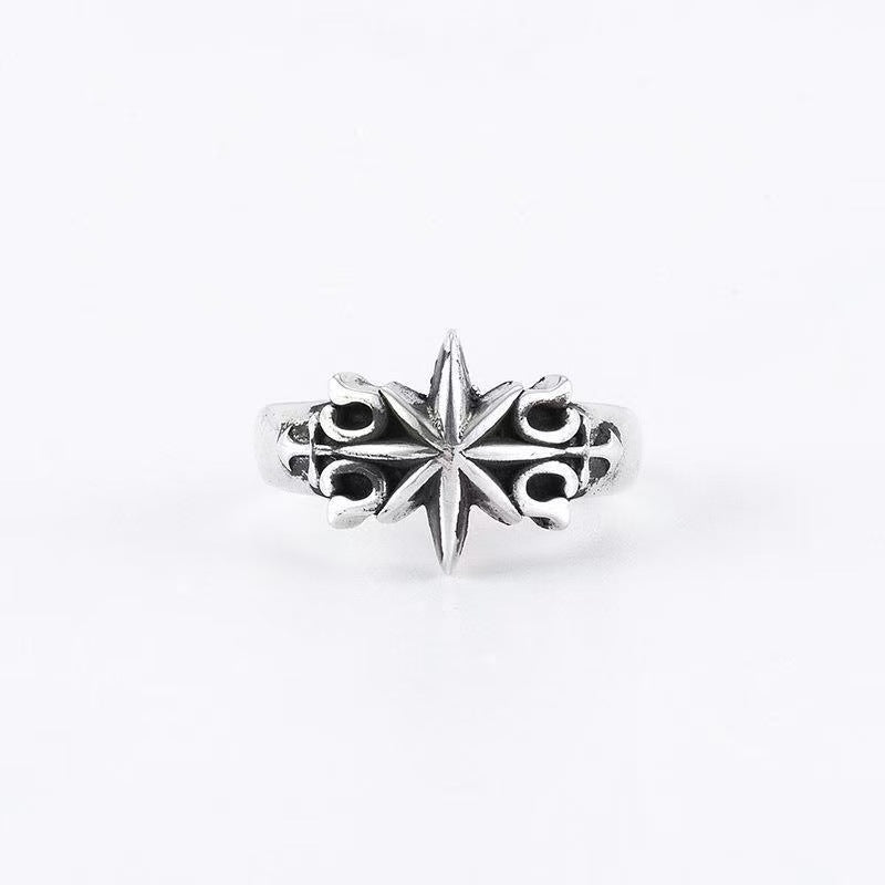 Wholesale Retro Hip Hop Six Pointed Star Ring Silver Tone Zinc Alloy Fashion Jewelry Accessory Gift