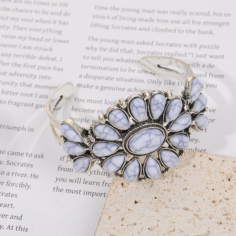 Wholesale Women S Bohemian Retro Ethnic Turquoise Floral Alloy Bracelet Fashion Jewelry Accessory