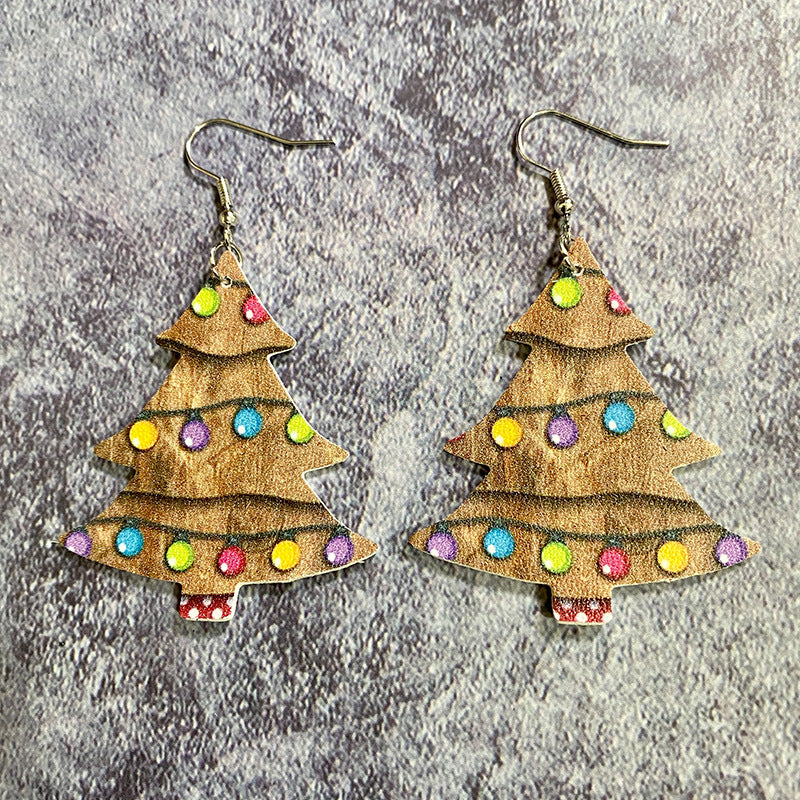 Wholesale retro Christmas earrings double-sided leather printing earrings