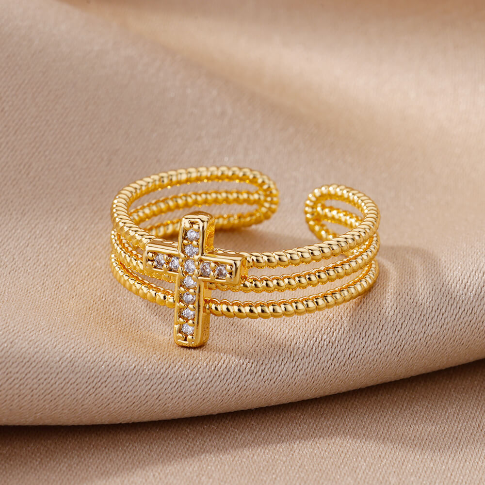 Wholesale  Cross Zircon Open Ring Fashion Accessory for Women