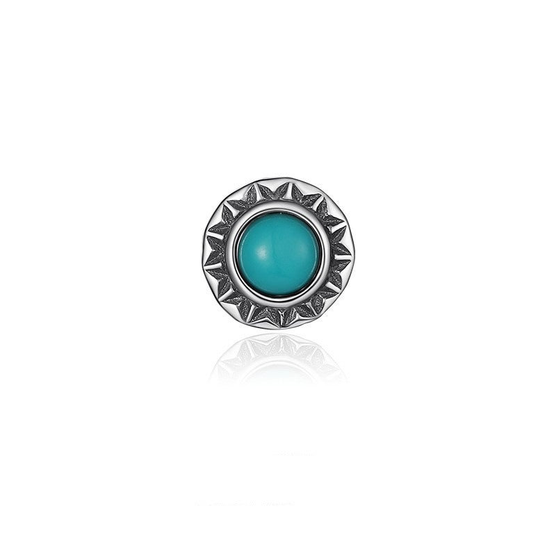 Wholesale Men' s Silver Plated Turquoise Stud Earrings Simple Retro Style Everyday Jewelry Accessory