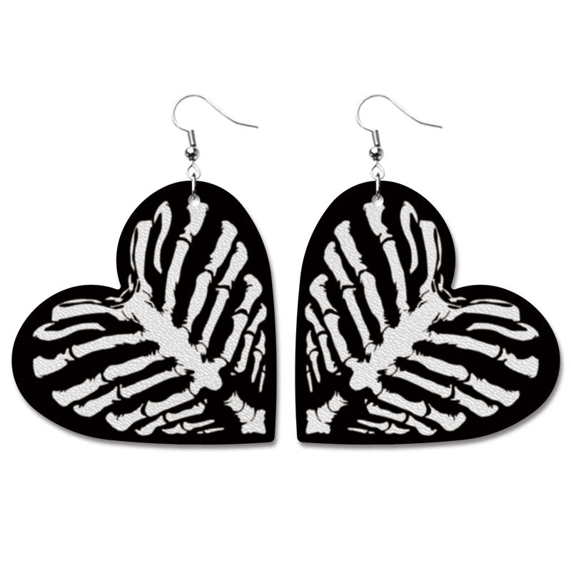 Wholesale Halloween Pumpkin Bat Alien Funny Heart Shape Leather Earrings ACC-ES-HY108