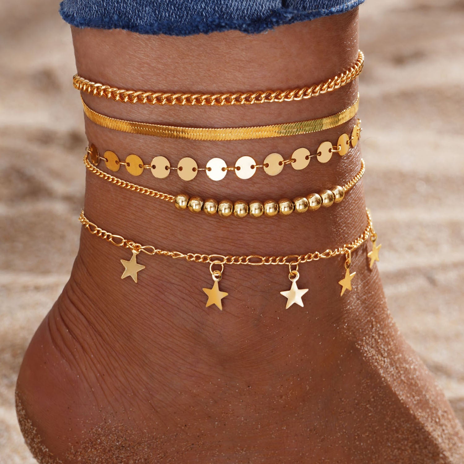 Wholesale Retro Beach Pineapple Pearl Layered Anklet Set For Women Fashion Jewelry Accessory Gift
