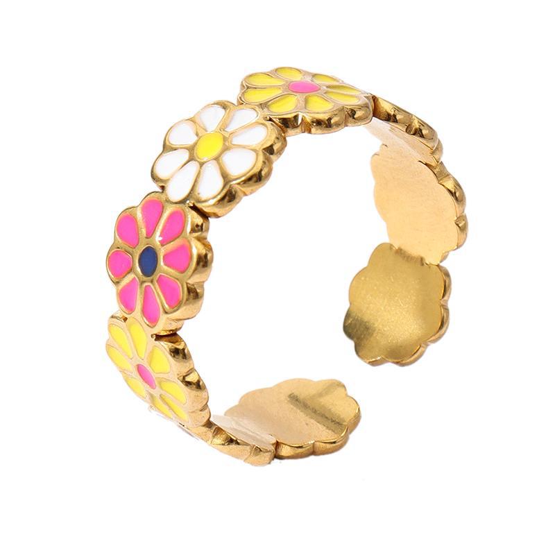 Wholesale Oil Dripping Colorful Flower Pumpkin Ring 18k Gold Plated Rings ACC-RS-MuC002