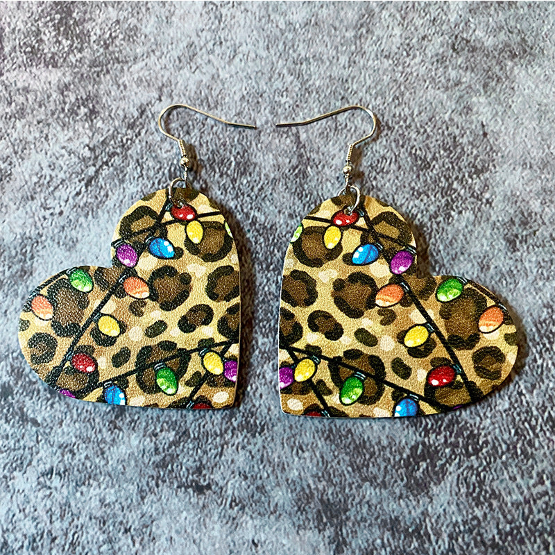 Wholesale  Christmas Earrings Santa Elk Green Printing Leather Earrings