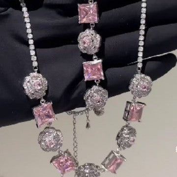 Wholesale Light Luxury Pink Square Zircon Flower Bracelet