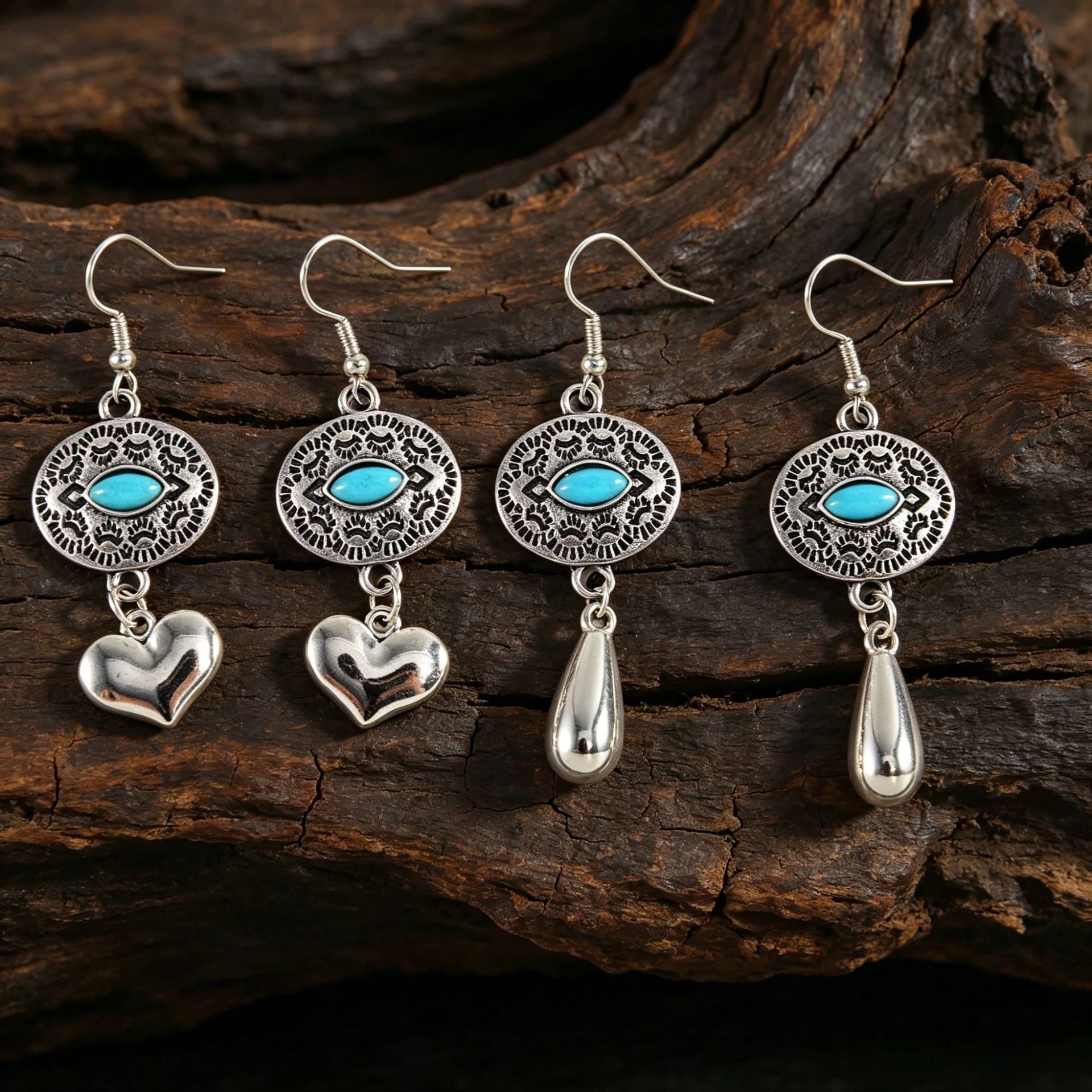 Wholesale Zinc Alloy Electroplated Bohemian Water Drop Earrings Turquoise Inlay Stylish Jewelry for Women