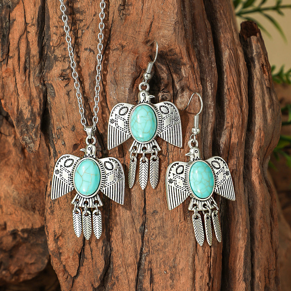 Wholesale Bohemian Turquoise Long Pendant Earrings Set for Party Jewelry Accessory