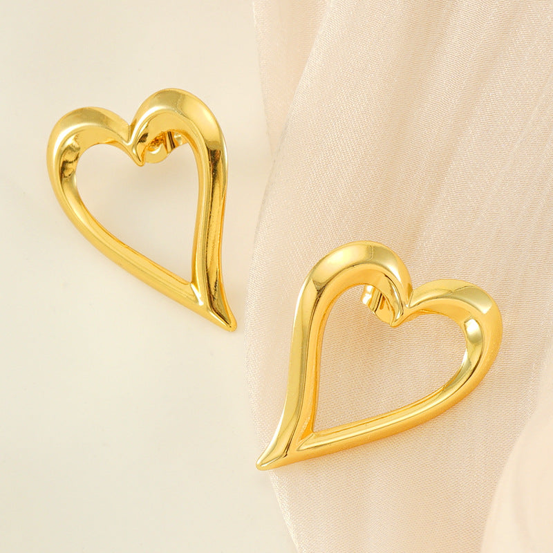 Wholesale 18K Plated Hollow Love Earrings Vintage Metal Heart-shaped Earrings Stainless Steel Earrings ACC-ES-ZhongYao011