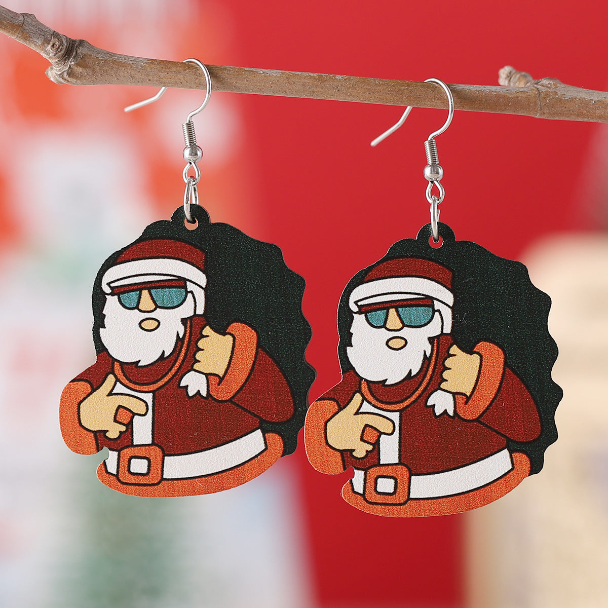 Wholesale Christmas Santa Pendant Earrings Wooden Double-sided Earrings
