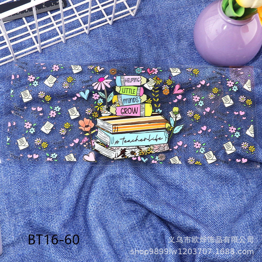 Wholesale Cartoon pencil medical UV transfer stickers crystal stickers tear film leave word crystal stickers 16oz glass stickers