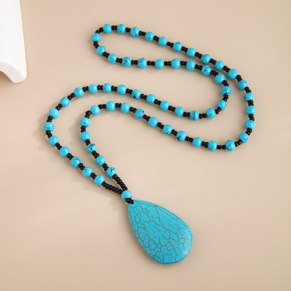 Wholesale Natural Turquoise Beaded Necklace with Water Drop Pendant,  Retro Ethnic Style Fashion Jewelry Accessory for Boutique Resale