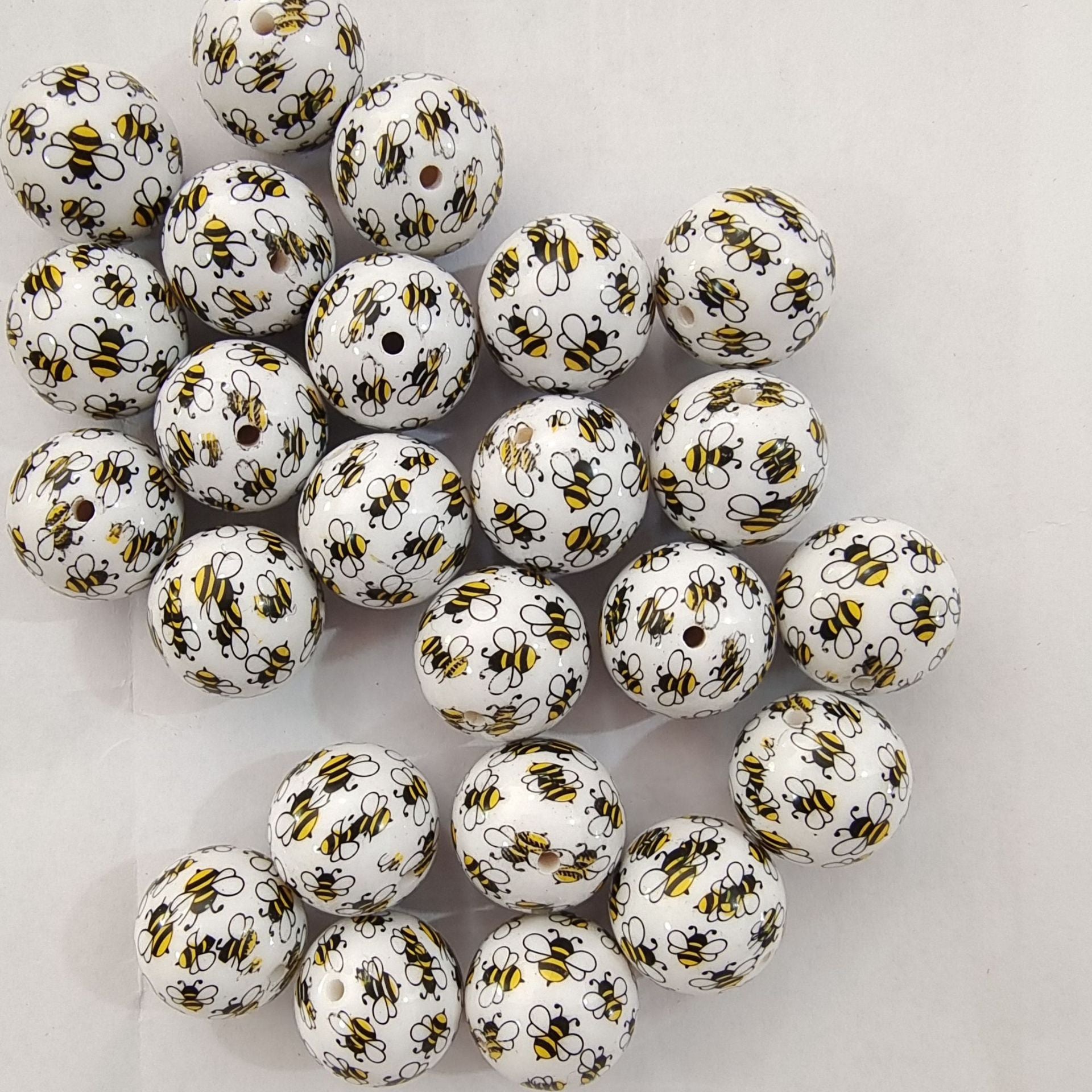 Wholesale 5pcs 20MM Acrylic Two-color Bee Beads Print Silicone Beads ACC-BDS-NiJia055