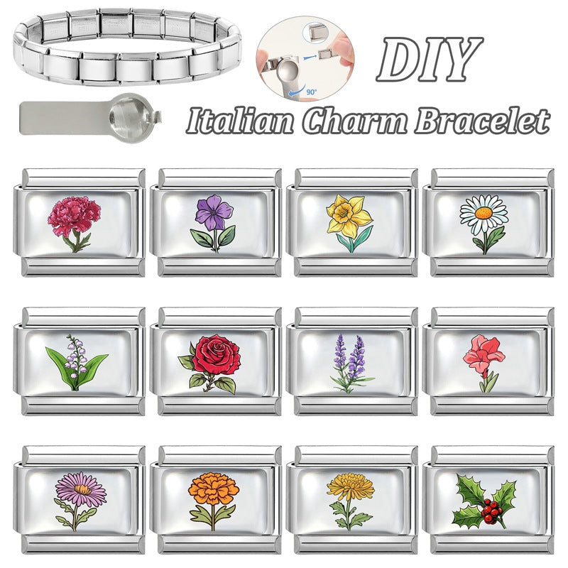 Wholesale Stainless Steel Electroplated DIY Bracelet Charm Month Flower Module for Everyday Wear Jewelry Accessory