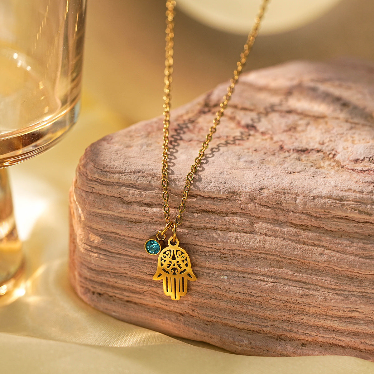 Wholesale Titanium Steel  Classic Twelve Constellations Birthstone Rhinestone Devil's Eye Cross Necklaces