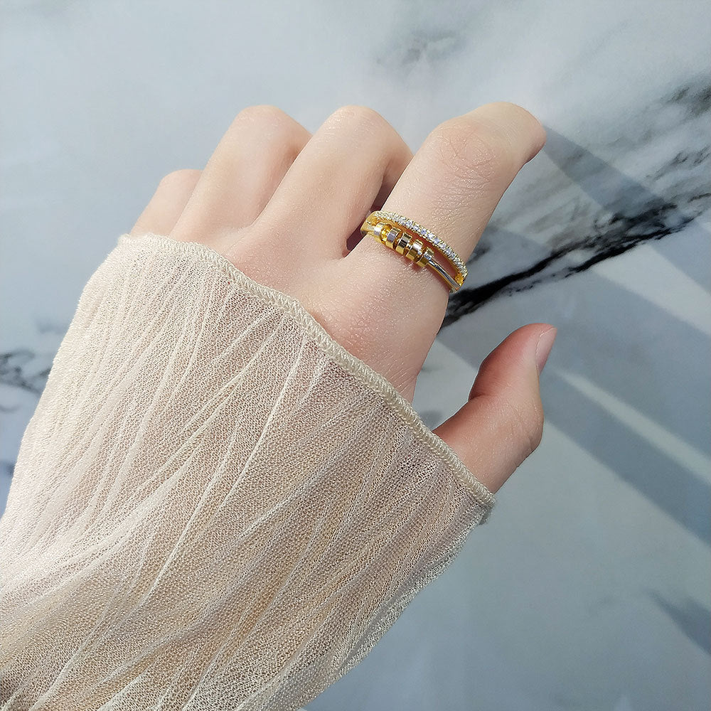 Wholesale S925 sterling silver five-ring zircon rotatable ring