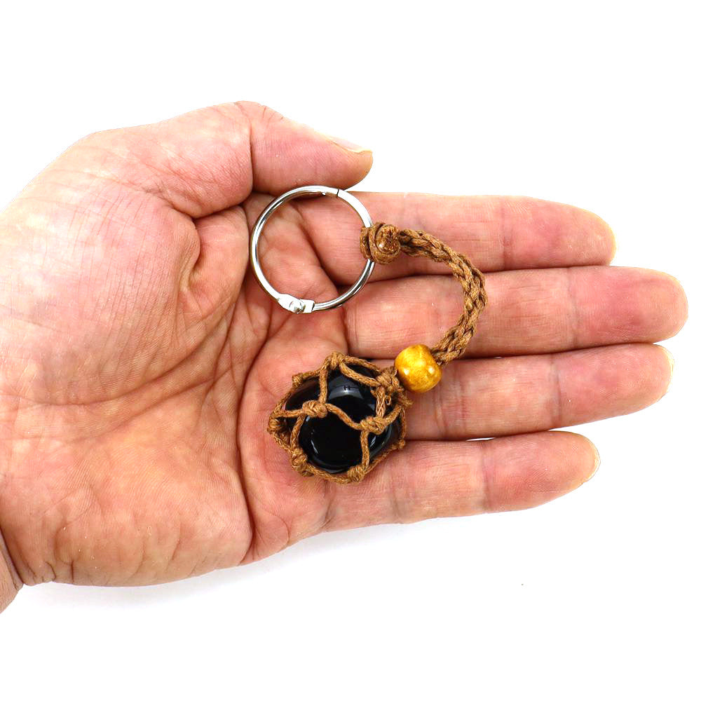 Mesh Keychain Wholesale Natural Stone Crystal Handwoven Mesh Bag Keychain Adjustable ...