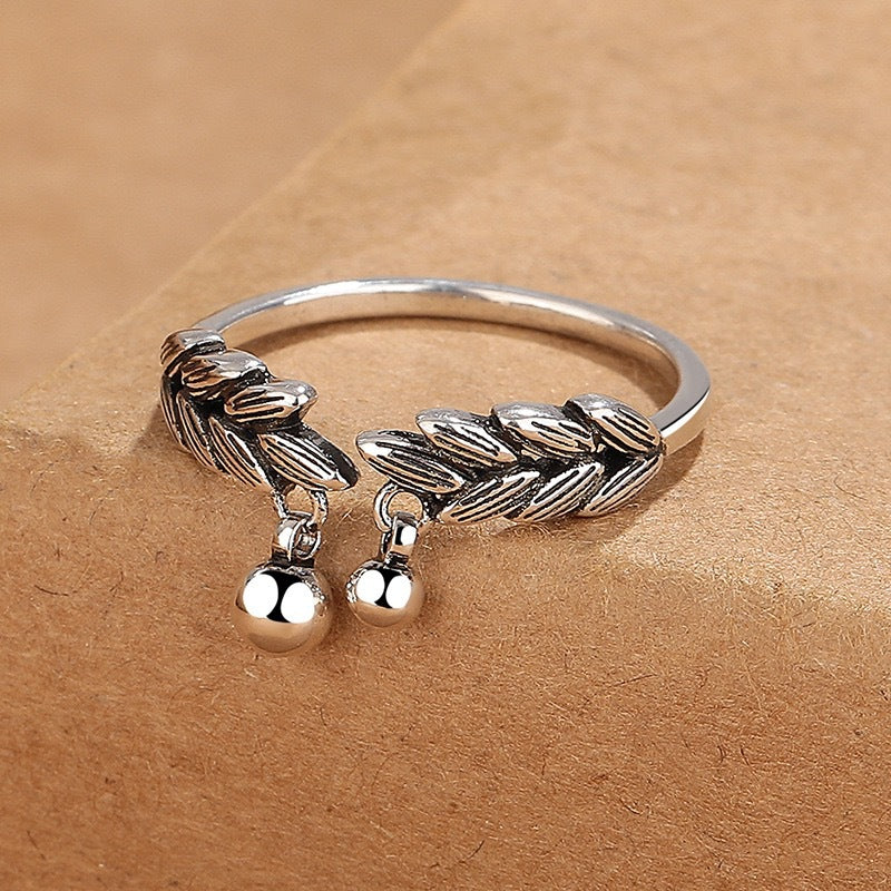 Wholesale Silver Alloy Adjustable Ring with Chinese Vintage Wheat Ear Bell Design - Fashion Accessory Gift