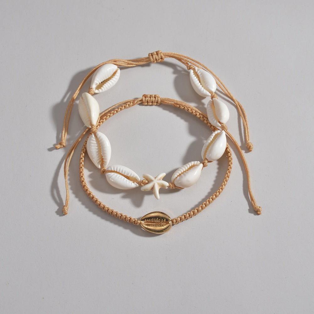Wholesale Ocean Vacation Style Natural Shell Starfish Alloy Shell Rope Adjustable Anklet