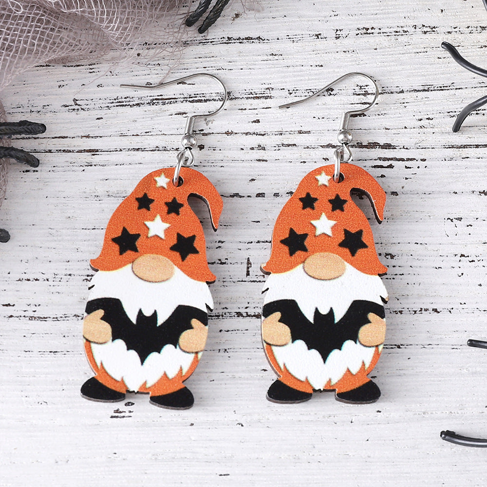 Wholesale Halloween Bat Skull Cute Dwarf Pendant Wood Earrings