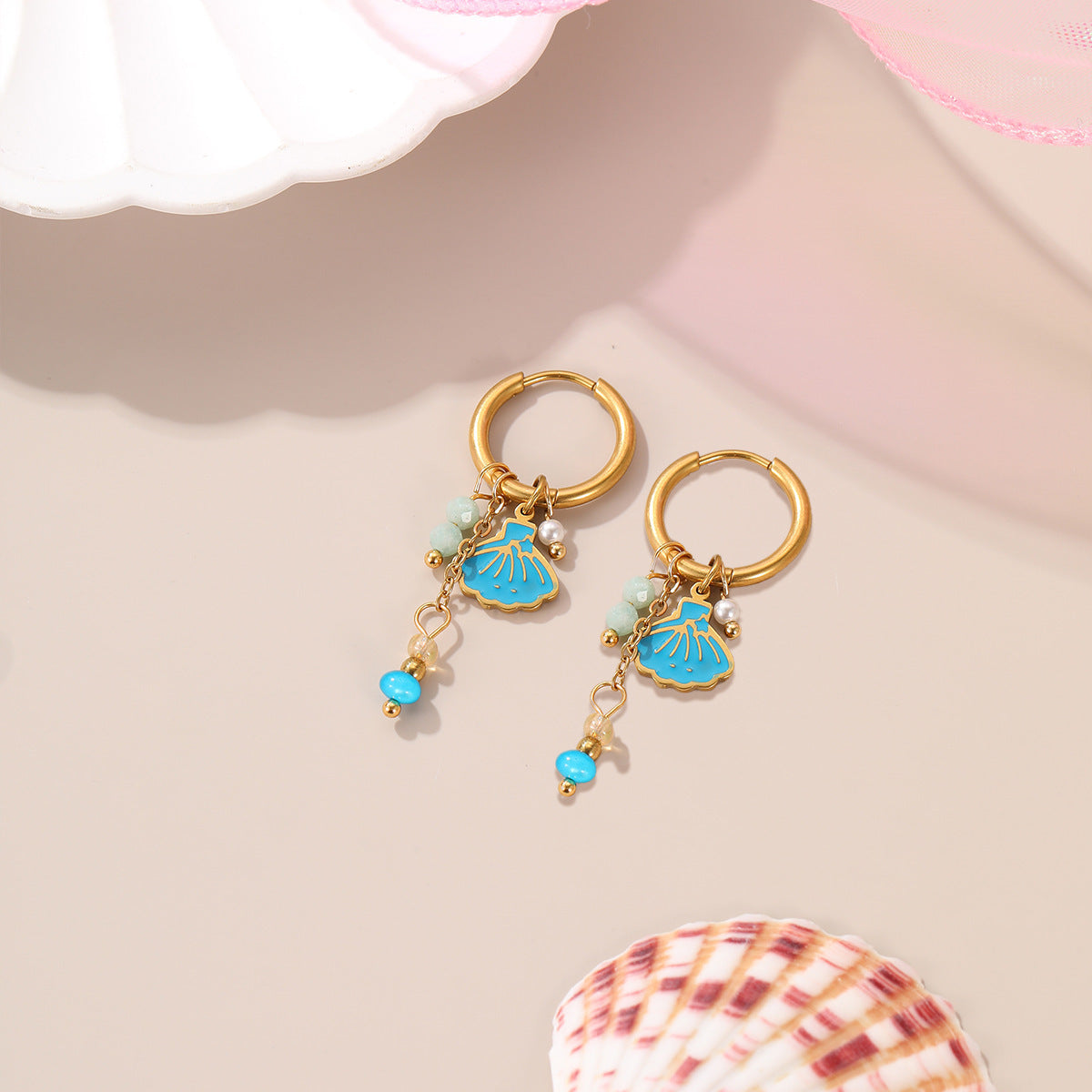 Wholesale Colorful bead necklace,  stainless steel earrings,  shell bracelet