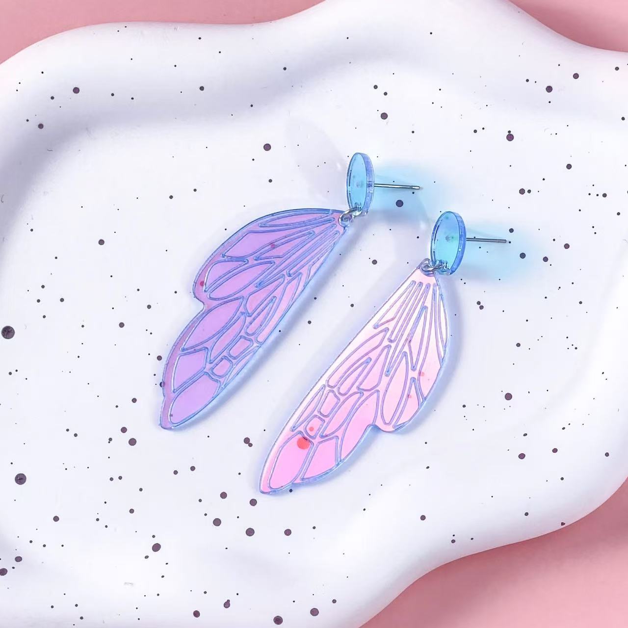 Wholesale Gradient colorful wings butterfly wings earrings