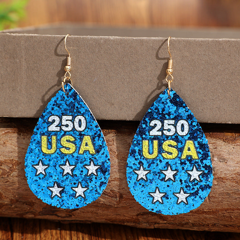 Wholesale American 250th Anniversary Sequin Teardrop Earrings