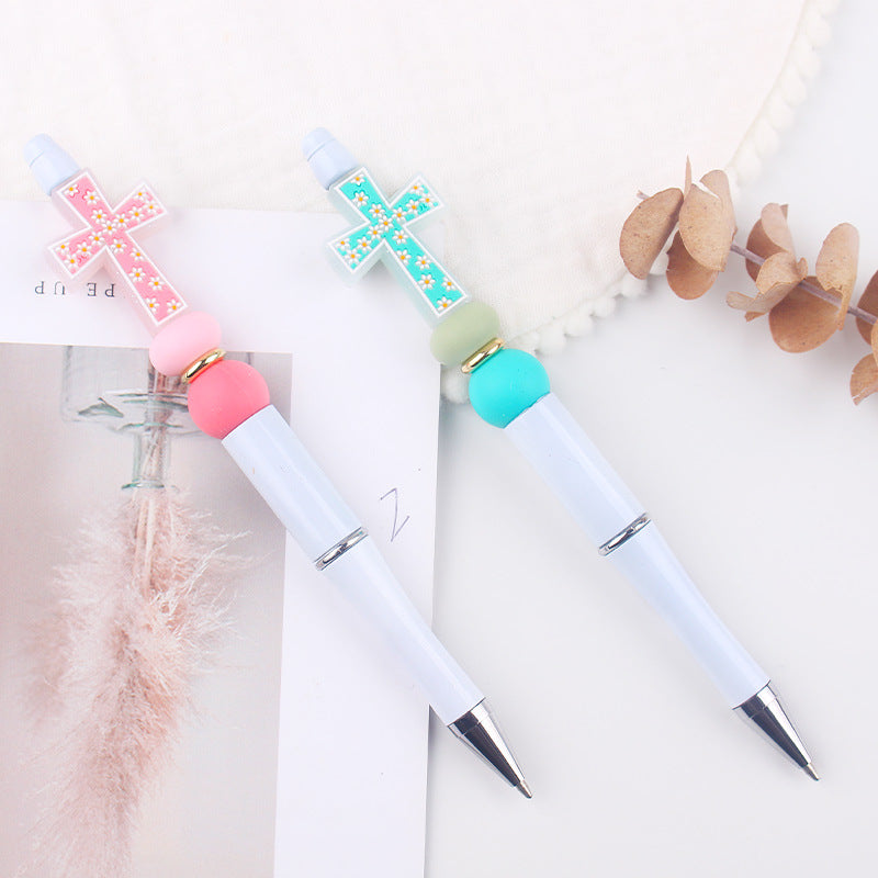 Wholesale  DIY Beaded Pen Creative Handmade Cross Silicone Beads Beaded Pen