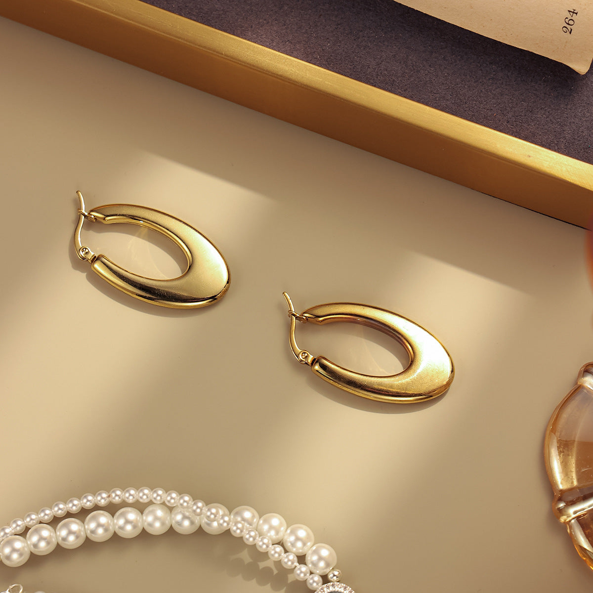 Wholesale Stainless Steel Geometric Solid Polished Earrings Gold Earrings ACC-ES-MeiWeite001