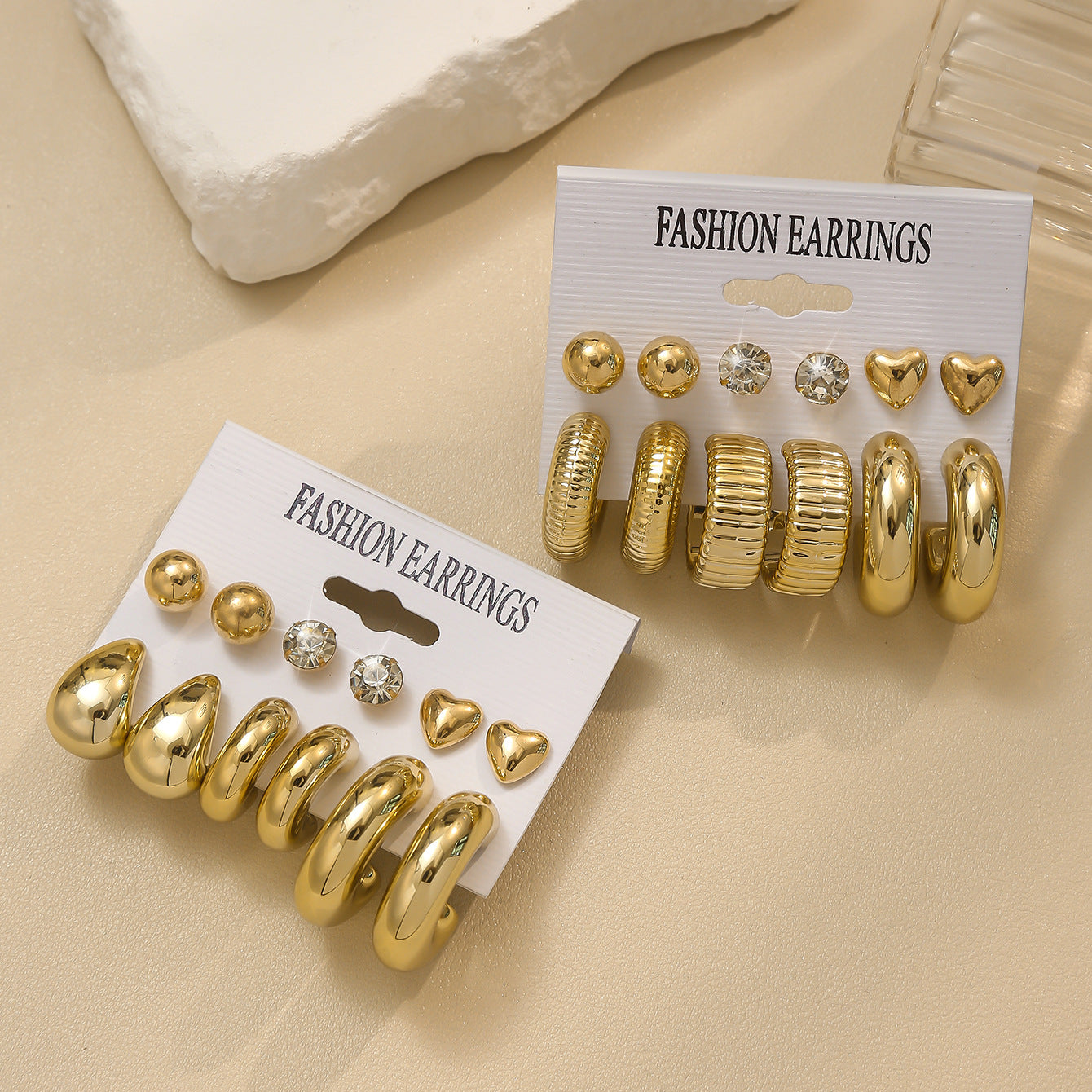 Wholesale 12Pcs Water Drop Earring Set With Studs Gold Plated Resin Fashion Jewelry Accessory For Women Gift And Boutique Resale