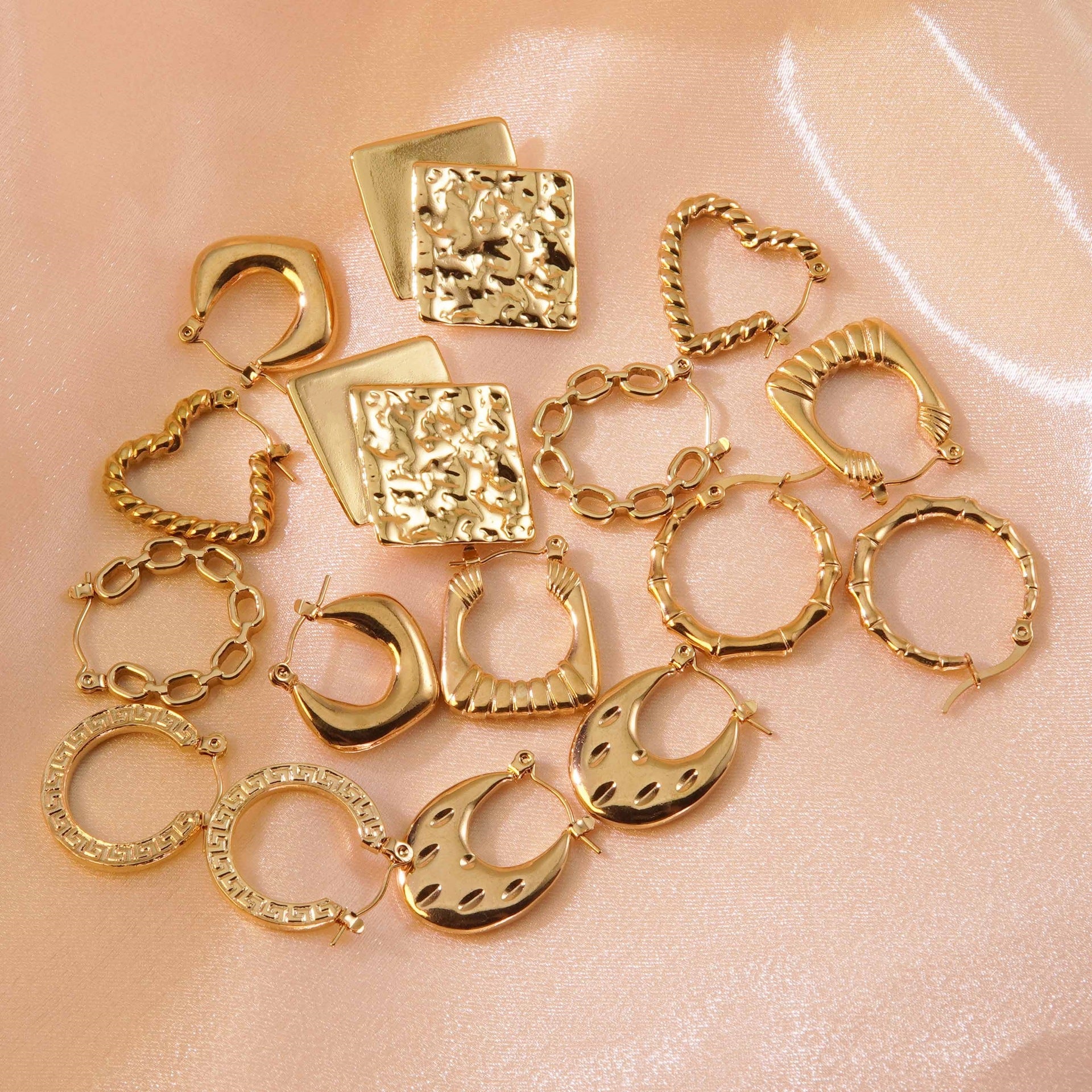 Wholesale  Stainless Steel Earrings Geometric Heart Square Bamboo Earrings