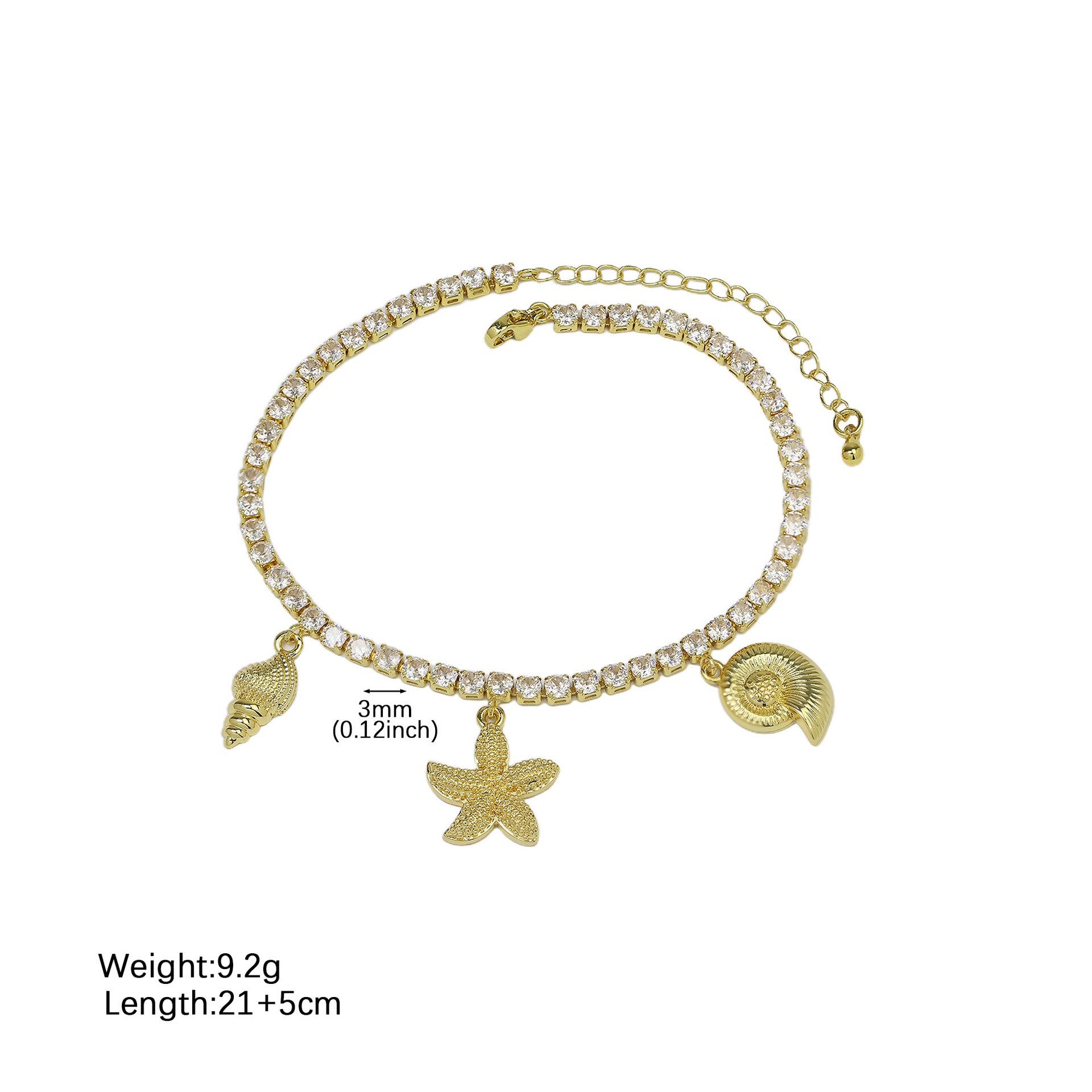 Wholesale Ocean Summer Full Diamond Zirconia Chain Colorful Fish Starfish Seashell Multi-Layer Women' s Anklet