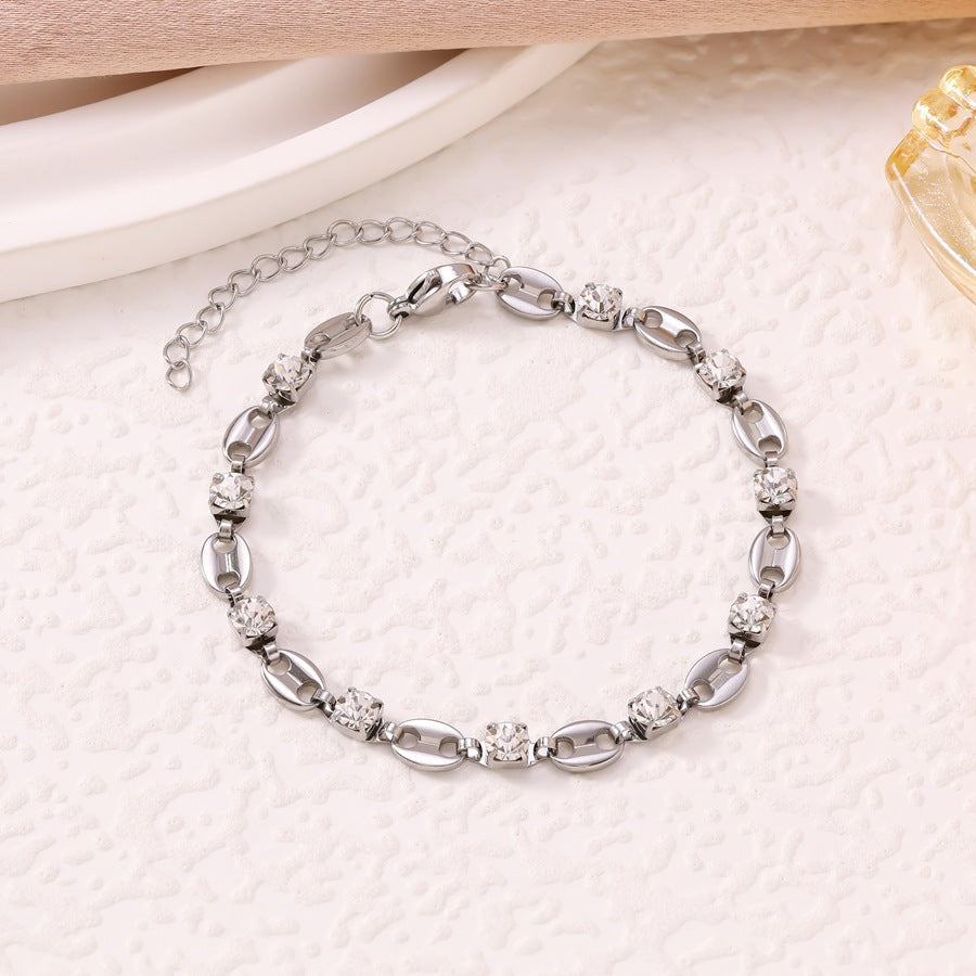 Wholesale  18K Gold Shaped Buckle Inlaid Zircon Necklace Bracelet Earrings Women' s Stainless Steel